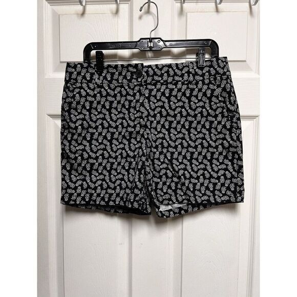 0161 LOFT Women Size 6 Chino Shorts Mid Rise Black‎ Pineapples Pockets - Picture 1 of 5